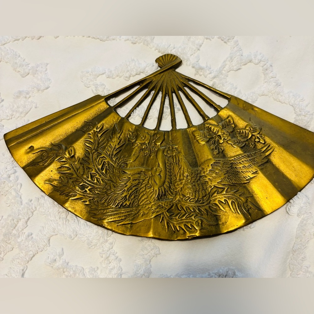 Vintage Solid Brass Oriental 11 1/2” Hand Fan